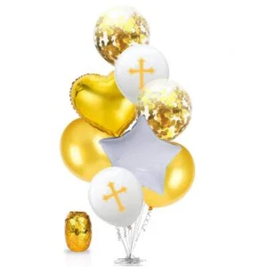 Kreuz Ballons + Herz Stern Folien Luftballons Taufe Kommunion Konfirmation Gold - Bild 1 von 1