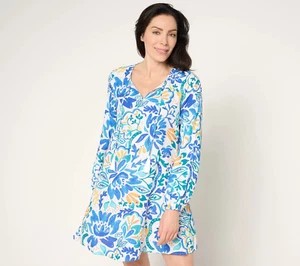 Susan Graver Soleil Printed Woven Dress - Women's XXS 2XS - Painted Floral - Picture 1 of 3