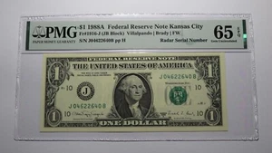 $1 1988 Radar Serial Number Federal Reserve Currency Bank Note Bill PMG UNC65EPQ - Picture 1 of 3