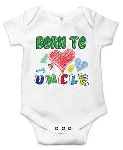 Born to love my uncle Best Shower Gift Cute Funny Infant Message Baby Bodysuit - Picture 1 of 11