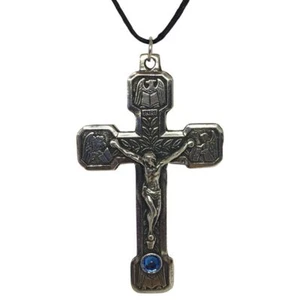 Renaissance Crucifix Cross Two-Sided Pendant Pewter Unisex Charm Necklace 2.75L - Picture 1 of 3