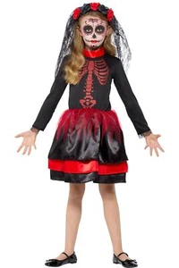 Child Girl's Day Of The Dead Senorita Fancy Dress Costume Halloween Outfit - Picture 1 of 5