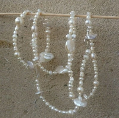 Collana Multifunzione, Perle D'Acqua Dolce E Keishi, Con Argento 925,92,5 CM - Immagine 1 di 4