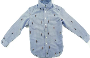 Ralph Lauren Boys Seersucker Blue/white Stripe Bear All Over Long Sleeve Shirt - Picture 1 of 8