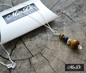 Handmade necklace / pendant with Sterling Silver, Black Onyx & Tiger's Eye. - Bild 1 von 7