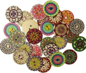 30-Pack 2 Inch (50Mm) Large Wooden Craft Buttons Mixed Pattern, for Sewing, DIY - Picture 1 of 11