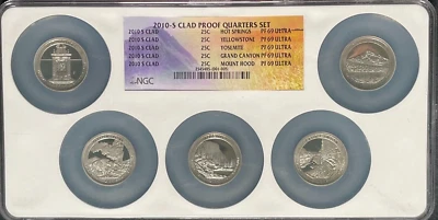 2010-S NGC PF69 ULTRA CAM AMERICA THE BEAUTIFUL CLAD QUARTERS 5 COIN MULTI SLAB - Image 1 of 4