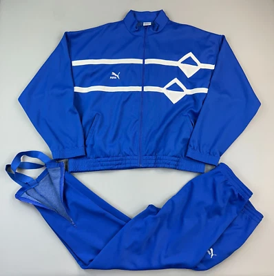 Vintage Puma Tracksuit Mens Small Blue Geometric Stirrup Ankle Zip Pants 90s - Image 1 of 4