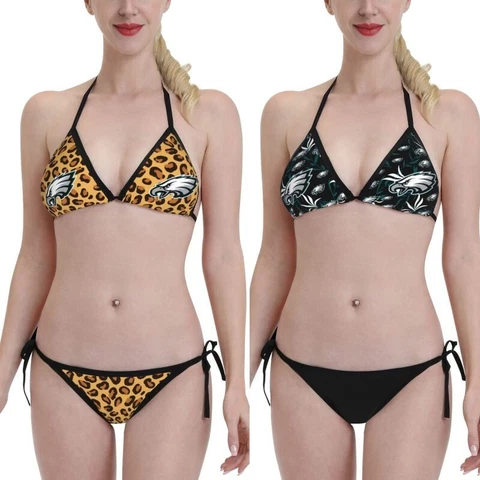 2PCS Philadelphia Eagles Women's Bikini Lace Up String Bathing Suits Swimsuits Cover