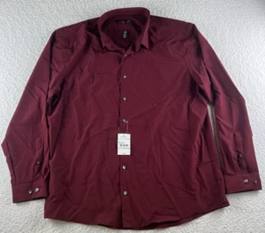 J Ferrar Dress Shirt Men's S Slim Stretch 17-17.5 34-35 Burgundy Button Up NWT - Picture 1 of 7
