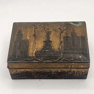 Rare Vintage New York City Landmarks Copper Brass Trinket Box 1950s Damaged - Bild 1 von 16