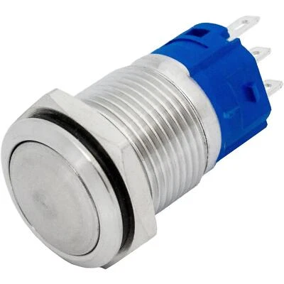 Stainless steel Push button domed Ø16mm IP65 2,8x0,5mm Pins 250V 3A Vandal-proof - Image 1 of 3