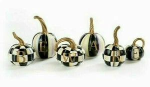 Mackenzie Childs BEWARE PUMPKINS Hand-Painted Courtly Checks Stripes HALLOWEEN  - Picture 1 of 1