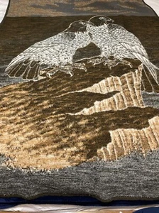 Biederlack Bald Eagle Blanket Throw Brown Blue Reversible 58" X  80" Birds - Picture 1 of 5