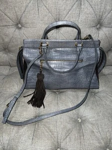 Iacucci Gray Croc Embossed Leather Made In Italy Large Tassel Chic Handbag Purse - Picture 1 of 12