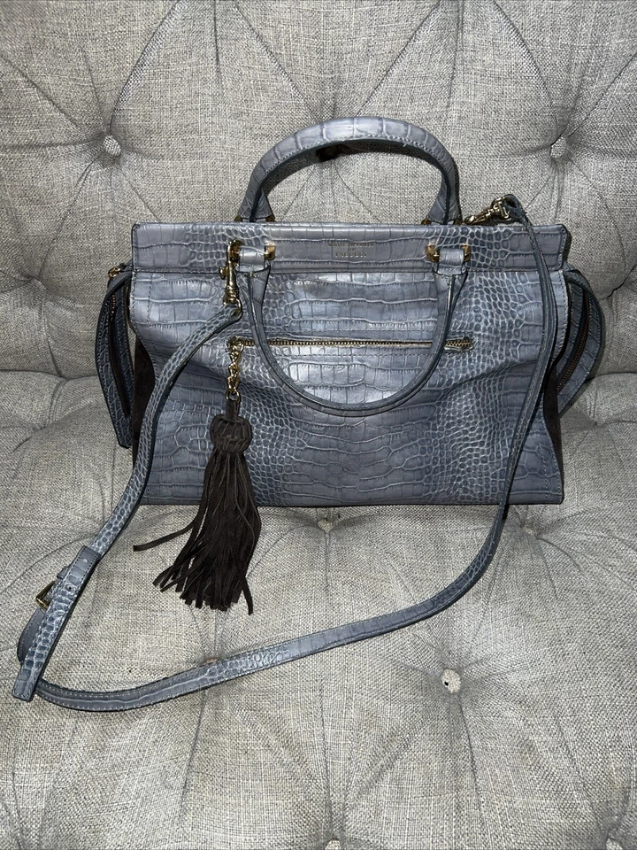 Bolso de Mano Elegante Iacucci Gris Cocodrilo Cuero Repujado Hecho en Italia Borla Grande Foto 1 de 4