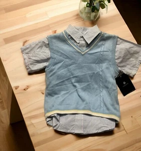 Claiborne Boys Blue Sweater Vest & Button Up Shirt 2-Piece Set Boys 6/7 Easter - Picture 1 of 7