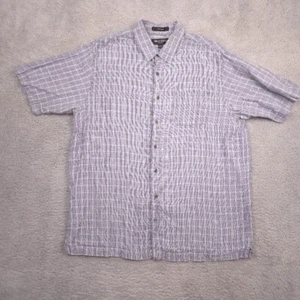 Brandini 100% Linen Button Up Shirt Mens XL Tall Gray Plaid Short Sleeve - Picture 1 of 10