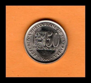 Venezuela UNC Moneta 50 Bolivares Bs 2000 Acciaio Nichelato, 6,6gr, 23mm Y#82 - Foto 1 di 4