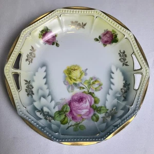 Vintage Germany Gold Accented Plate - Roses Pattern - PK Silesia - 9" round - Picture 1 of 7
