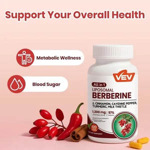 VEV BERBERINE SUPPLEMENT WITH CEYLON CINNAMON, CAYENNE PEPPER, TURMERIC - Picture 1 of 7