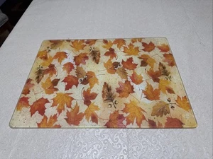 Maple Leaves Fall Glass Cutting Carving Board Orange Brown Beige (H1) - Picture 1 of 6