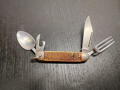 Vintage Colonial Prov. USA Folding Pocket Knife Camping Spoon Fork Bottle Opener - Image 1 of 4