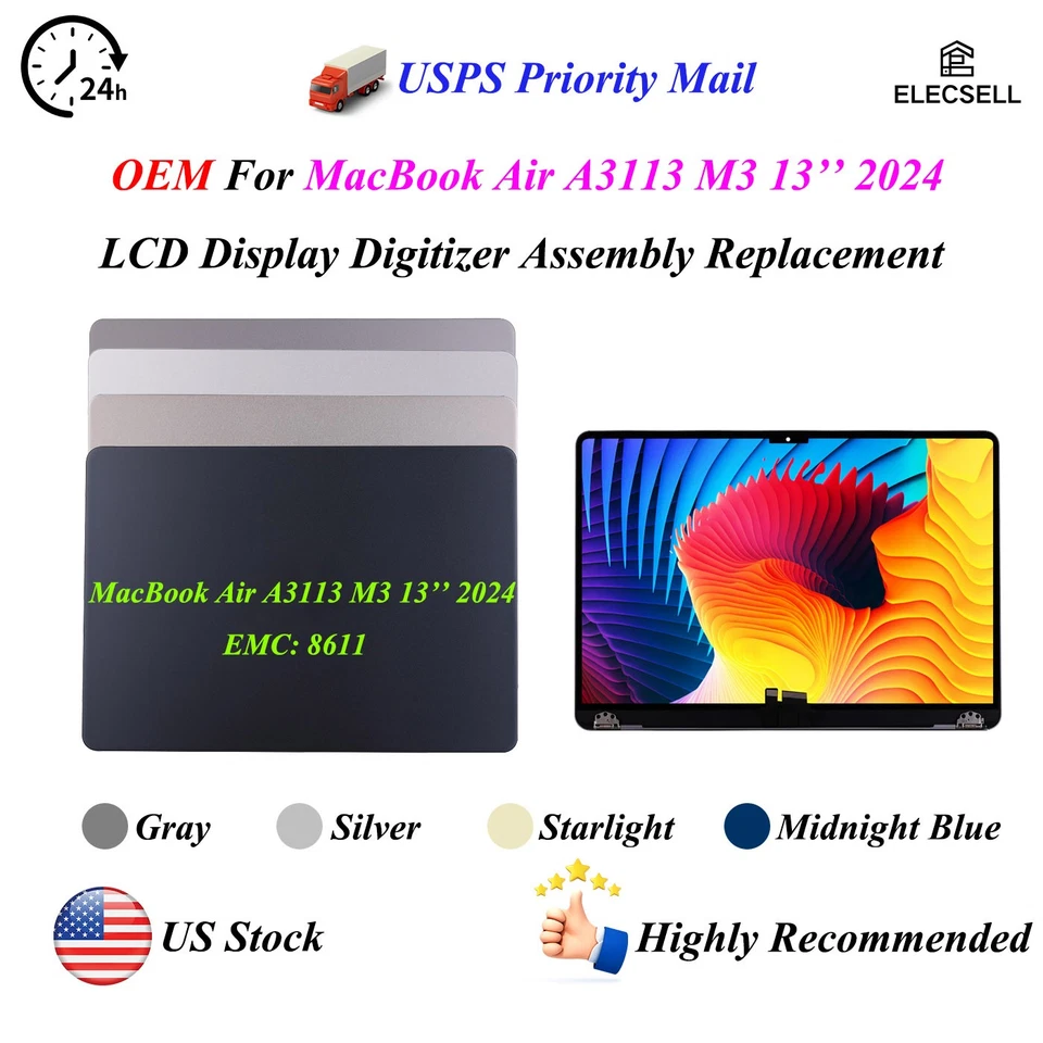 OEM For MacBook Air A3113 M3 13in 2024 LCD Display Screen Digitizer Replacement - Image 1 of 1