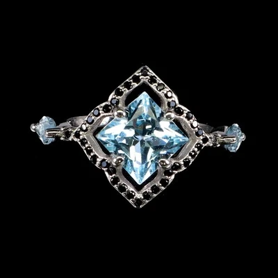925 Sterling Silver Ring Square Sky Blue Topaz 7mm Topaz Gemstone Jewelry 8 - Image 1 of 4