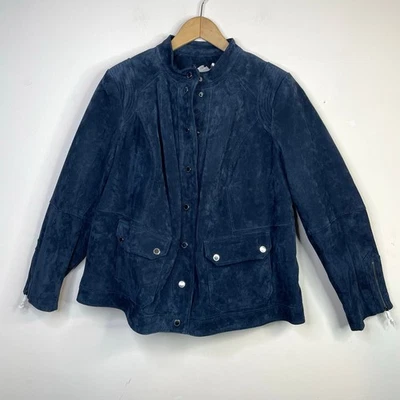 Isaac Mizrahi Live Blue Suede Leather Moto Jacket Coat Fall Winter Womens 22W 22 - Imagem 1 de 4