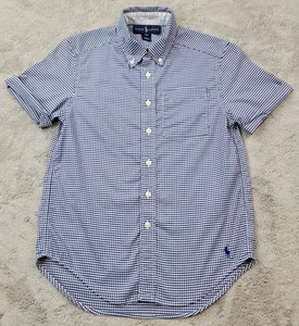 Polo Ralph Lauren Button Up Shirt Boys Small 8 Blue White Check Short Sleeve - Picture 1 of 7