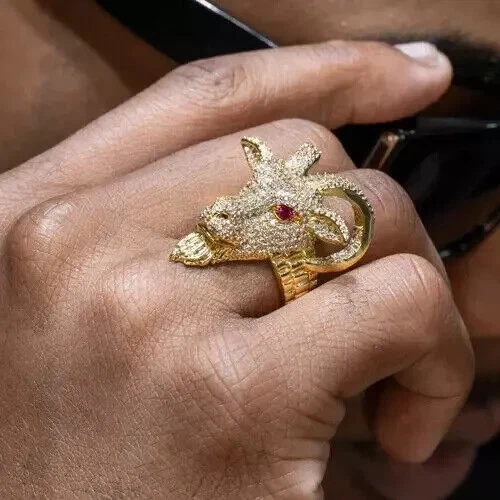 3.50Ct Round Lab Created Ruby Men's Goat Pinky Ring 14k Yellow Gold Plated - Image 1 of 1