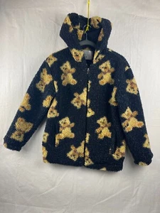 Urban Kids Teddy Bear print Fleece Faux Fluffy Zippered Hoodie coat SZ L(14-16) - Picture 1 of 15