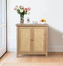 Small Oak Effect Cupboard with Rattan Front | Wood Shoe Cabinet Bathroom Unit