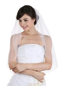 Handmade 1 Tier Crystal Beaded Sequin Edge Veil For Bridal Shower Wedding Party - Picture 1 of 8