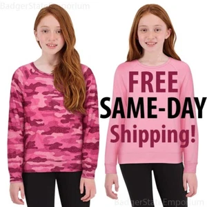 NEW 2-PACK Lucky Brand Girls Long-Sleeve Knit Tops Shirts Youth Pink + Pink Camo - Picture 1 of 10