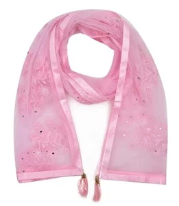 Net Dupatta For Women Indian Stole Scarf  Wrap Embroidery Mirror Work Chunni - Picture 1 of 18