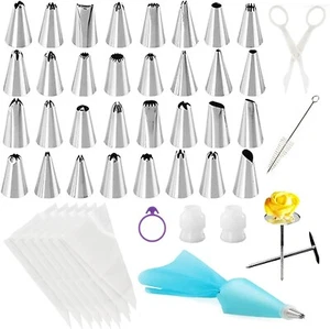 141 Teilig Kuchen Dekoration Set,100 Spritzbeutel & 32 Rostfreie Spritztüllen - Bild 1 von 6