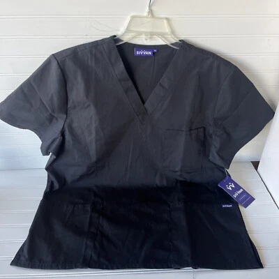 Sivvan Unisex Classic Scrub Size XL V-neck Top Black Hospital Men’s Women’s - Image 1 of 4