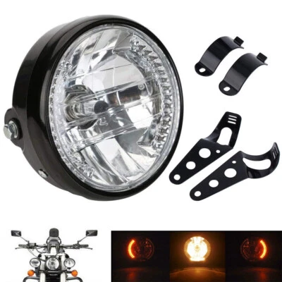 Universal 7" Motorcycle Headlight Amber LED Turn Signal Indicators With Bracket - Image 1 of 4