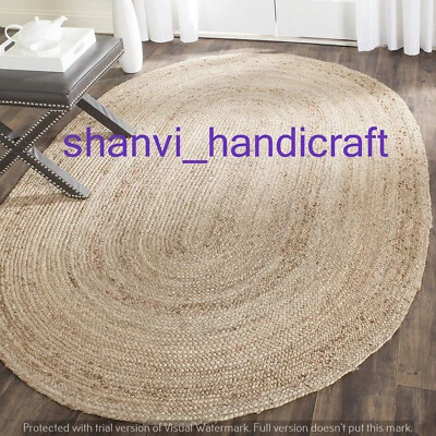 Oval Shape Natural Indian Braided Area Rug Natural Rag Jute Mat Floor Carpet Rug - Image 1 of 4