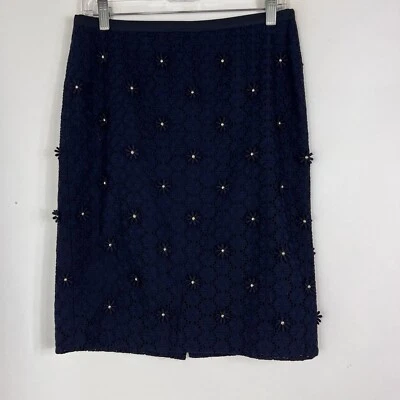 Saia lápis Talbots feminina tamanho 2 comprimento do joelho azul marinho renda forrada cintura média - Imagem 1 de 4