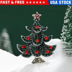 Green Fashion Shiny Rhinestone Christmas Tree Brooch Pin Holiday Gift Women New - Picture 1 of 10
