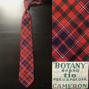 Botany Mills Clan Cameron Tartan Tie VTG EUC 1950s 1960s Wool Trad Ivy Plaid Red - Picture 1 of 8