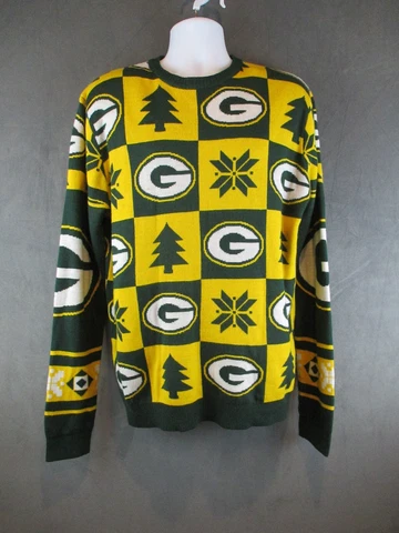 Green Bay Packers Sweater Mens Large Yellow Christmas Sweater Holiday Funny AOP Cover