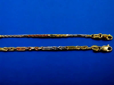 Collar Cadena Cuerda Figaro SÓLIDO Oro 14K Tri Color 1mm-2.5mm Corte Diamante Milán Foto 1 de 4