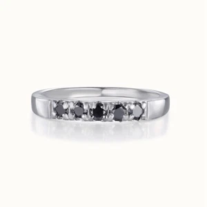 Ladies 925 Sterling Silver 5 Stone 0.3 CT Black Diamond Eternity Engagement Ring - Picture 1 of 4