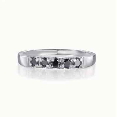 Ladies 925 Sterling Silver 5 Stone 0.3 CT Black Diamond Eternity Engagement Ring - Image 1 of 4