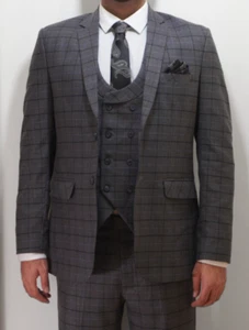 Tweed Grey Check Suit Formal Wedding Groomsmen Prom Racing Mens 3 Piece Suit - Picture 1 of 5