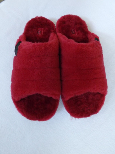 NWOB UGG UOMO (TAGLIA 10) ROSSO FLUFF IT SLIP ON SLIDES PANTOFOLE DONNA (12)